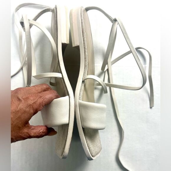 Vince Layla Ivory Leather Ankle Wrap Sandals - Picture 4 of 8